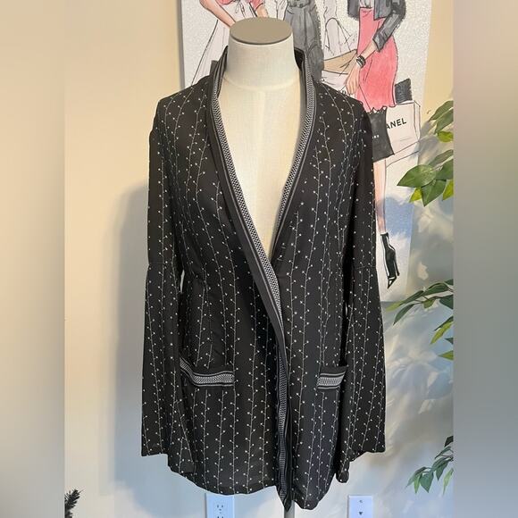 Max Studio Dressy Boho Loose Sheer Bell Sleeve Black Shirt Jacket Size Small - Picture 3 of 9